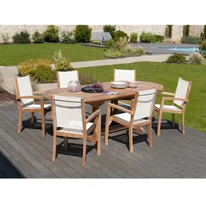 Lot de 2 fauteuils de jardin en teck et textilène - Ivoire JARDITECK pas cher