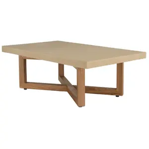 MACABANE DAK - Table basse rect. 120x70cm en béton et bois de teck beige pas cher