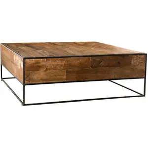 MACABANE ALIDA - Table basse bois carrée 100x100cm Teck recyclé et mét... pas cher