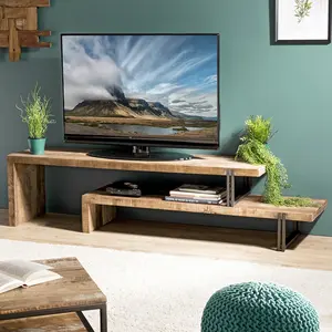 MACABANE ALIDA - Meuble TV marron 2 niveaux Teck recyclé Acacia Mahoga... pas cher
