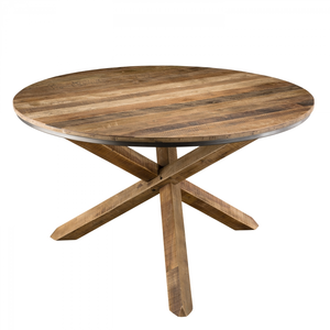 MACABANE ALIDA - Table à manger ronde marron 130x130cm pieds croisés T...