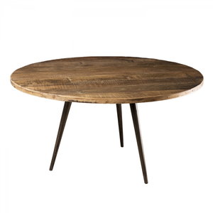 MACABANE ALIDA - Table basse ronde marron 75x75cm teck recyclé pieds métal pas cher