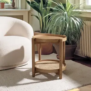 MACABANE AMY - Table dappoint en mindi 45.5cm avec tablette en rotin naturel AMY pas cher