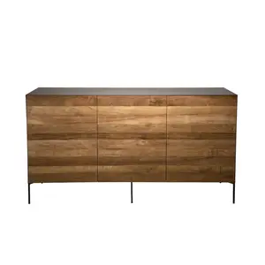 MACABANE MADISON - Buffet naturel et noir 3 portes bois Teck recyclé métal et pieds métal gris anthraciteVendu parcdiscount