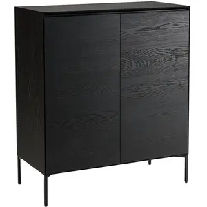 Buffet bas noir MACABANE MAXENDRE - 2 portes 3 étagères - pieds métal ...