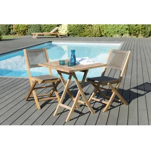 Ensemble de jardin en teck : 1 table carrée pliante 70 x 70 cm - Lot d... pas cher