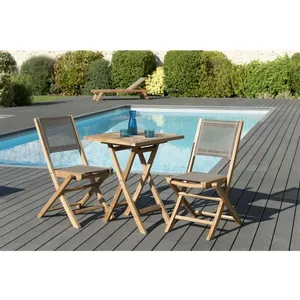 Ensemble de jardin en teck : 1 table carrée pliante 60 x 60 cm - Lot d... pas cher
