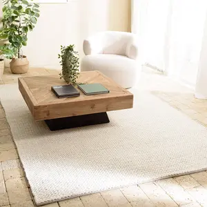 MACABANE QUENTIN - Tapis rectangulaire 160x230cm en laine tissée couleur blanc pas cher