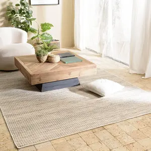 MACABANE QUENTIN - Tapis rect. 200x290cm en laine tissée couleur blanc et kaki pas cher