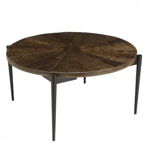 Table basse ronde en bois recyclé MACABANE KIARA - 80x80cm - pieds métalVendu parcdiscount