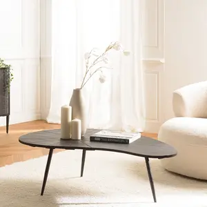 MACABANE JAMES - Table basse ovoïde plateau texturé noir mat pieds en fer noir pas cher