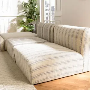MACABANE GLORIA - Canapé modulable 6 pièces en coton gris et beige pas cher