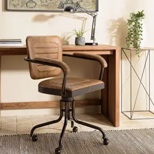 MACABANE MARCEL - Fauteuil roulettes assise matelassée cuir accoudoirs manguier pas cher