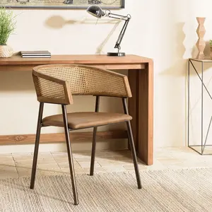 MACABANE MARCEL - Lot de 2 fauteuils assise cuir dossier en manguier et rotinVendu parcdiscount