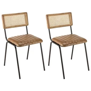 Chaises - MACABANE - Lot de 2 - Assise matelassée en cuir - Dossier droit - Style vintage pas cher