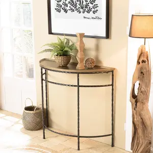MACABANE JONAS - Console demi-lune 90x36cm alu doré pieds métal noirs ... pas cher
