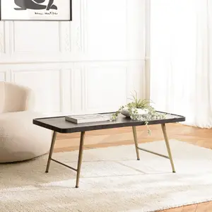 MACABANE JONAS - Table basse rectangulaire en aluminium plateau noir pieds dorés pas cher