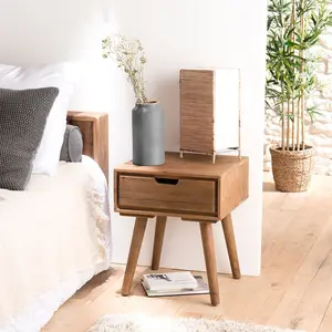 Table de Chevet - MACABANE - ANDREW - Style Scandinave - 1 Tiroir - Bois Marron pas cher