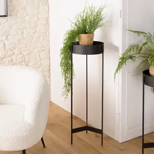 MACABANE DALY - Sellette en bois ronde / porte plantes GM noire piètement métal pas cher
