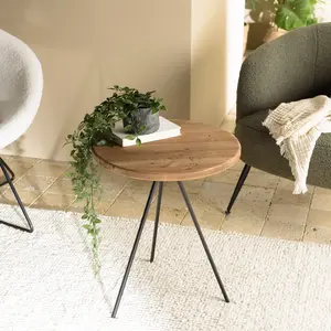 MACABANE DANDY - Table basse ronde 70x70cm bois Pin recyclé et pieds métal noir pas cher
