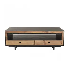 Table basse - MACABANE - ANDREA - Bois Pin recyclé naturel et noir - 4... pas cher