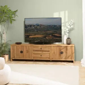 MACABANE SANDY - Meuble TV 2 tiroirs 4 portes longueur 240cm bois pin ... pas cher