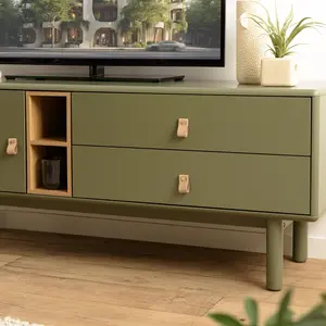 MACABANE ETHAN - Meuble TV 1 porte 2 tiroirs et 2 niches en bois vert pas cher
