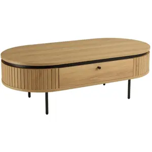 MACABANE ETHAN - Table basse arrondie bois couleur naturelle 2 tiroirs pas cher