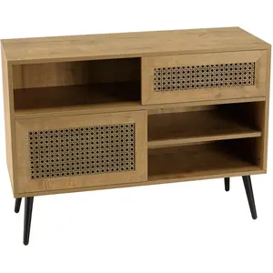 MACABANE CHARLIE - Buffet bas marron 3 niches 2 portes effet cannage p... pas cher