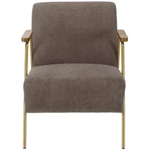 MACABANE ALBANE - Fauteuil lounge tissu taupe métal doré accoudoirs bo... pas cher