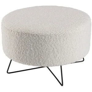 MACABANE ALBANE - Pouf rond tissu bouclette blanc pieds croisés métal ...Vendu parcdiscount