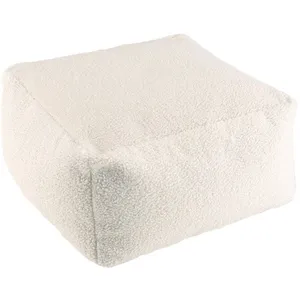 MACABANE ALBANE - Pouf carré 53x53cm tissu bouclette blanc pas cher