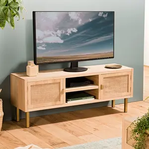 MACABANE ADELE - Meuble TV 2 niches 2 portes toile de jute pieds métal... pas cher