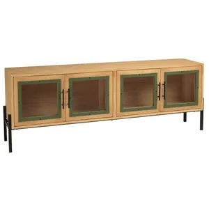 MACABANE HELENA - Meuble TV 4 portes vitrées encadrement vert pin et m...Vendu parcdiscount