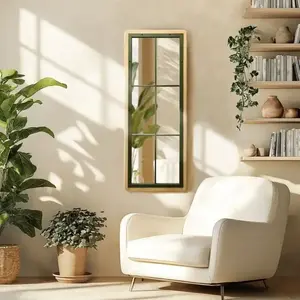 MACABANE HELENA - Miroir rectangulaire esprit verrière pin et métal vert pas cher