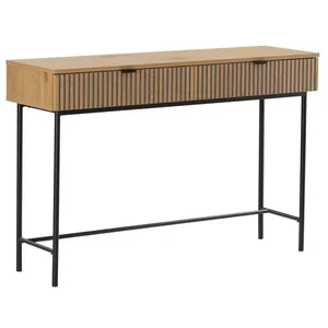 MACABANE SCOTT - Console 2 tiroirs bois décor effet rainuré noir/natur... pas cher