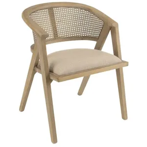 MACABANE PIERRE - Chaise en bois assise tissu couleur lin dossier roti... pas cher