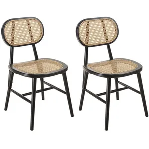 MACABANE PIERRE - Lot de 2 chaises bois noir assise et dossier en roti... pas cher