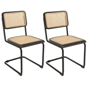 MACABANE PIERRE - Lot de 2 chaises assise bois noir/rotin naturel pied...