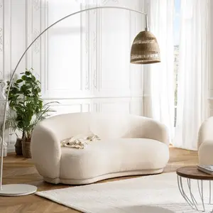 MACABANE LEOPOLD - Canapé haricot 3 places en tissu bouclette blanc pas cher