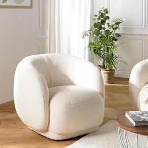 MACABANE LEOPOLD - Fauteuil arrondi en tissu bouclette écru pas cher