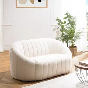MACABANE LEOPOLD - Canapé coquillage 2 places en tissu bouclette blanc pas cher