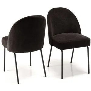 MACABANE ULYSSE - Lot de 2 chaises tissu noir pieds acier noir pas cher