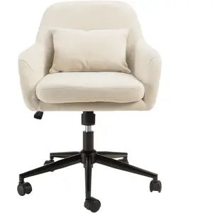 MACABANE MINA - Chaise de bureau à roulettes en tissu beige dossier carré pas cher