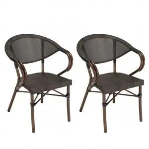 MACABANE VIANNEY - Lot de 2 chaises de jardin bistrot en acier textilène marron pas cher