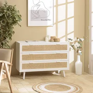 MACABANE SANDRO - Commode blanche 3 tiroirs cannage naturelVendu parcdiscount