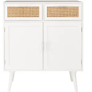 MACABANE SANDRO - Buffet blanc 2 portes 2 tiroirs cannage naturel pas cher