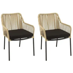 MACABANE MALO - Lot de 2 fauteuils cordage naturelle coussin assise noir pas cher