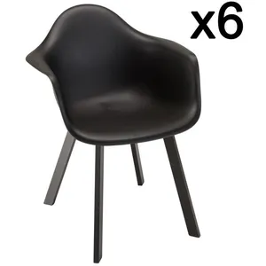 MACABANE MALO - Lot de 6 fauteuils noirs dossier arrondi pas cher