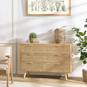 MACABANE ROMEO - Commode couleur naturel 3 tiroirs cannage pas cher